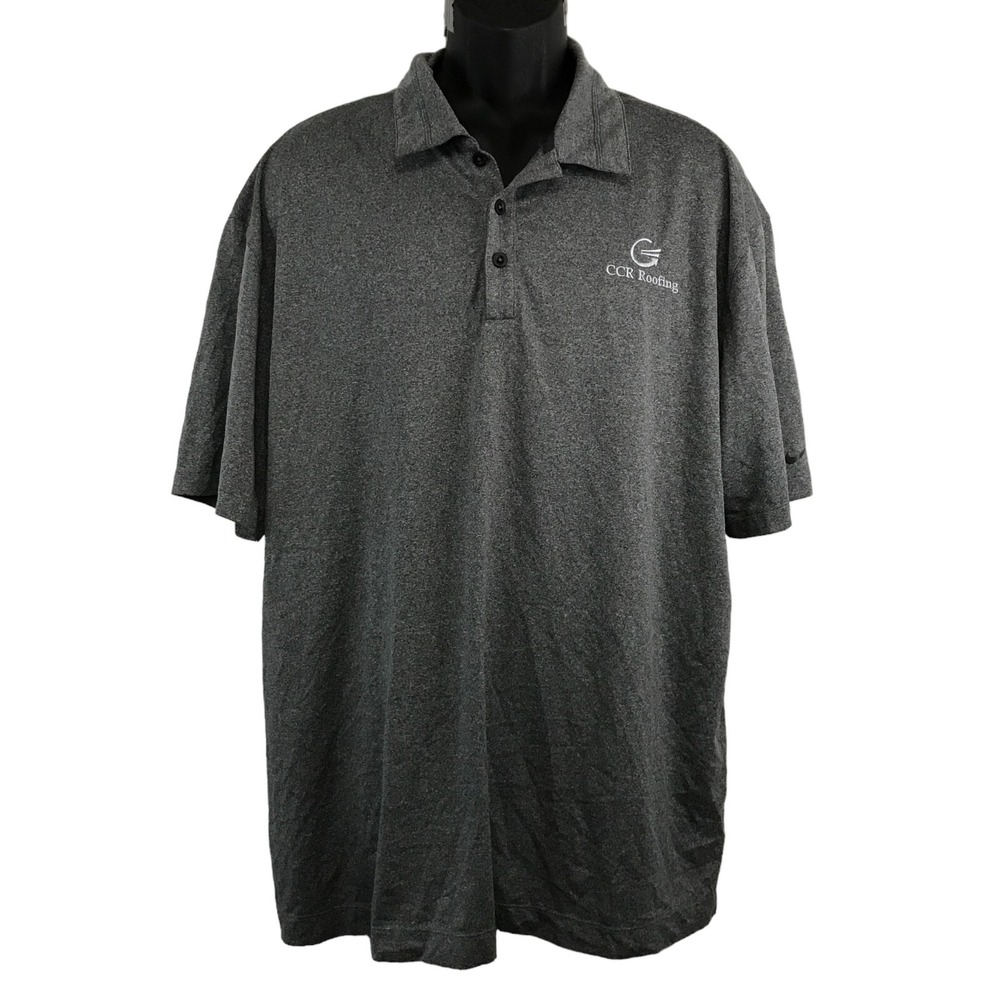 Nike Golf Mens XL Dri-Fit Polo Shirt Gray Heather CCR Roofing Logo Performance